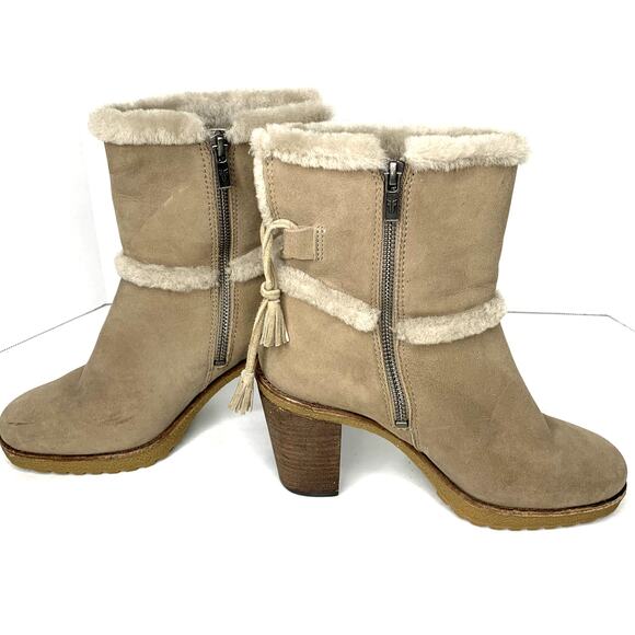 Frye Jen Shearling Short suede snow winter boots block heel beige women's size 7 - Picture 7 of 8